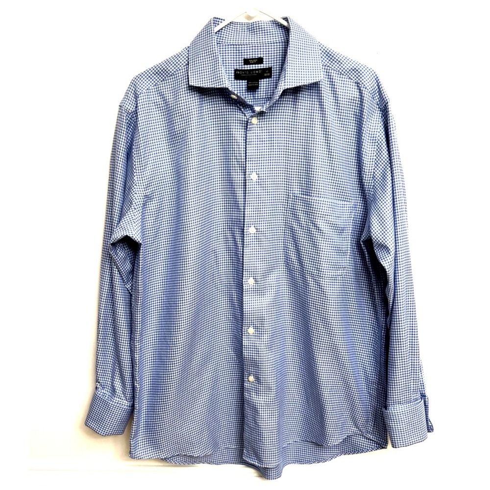 Pronto Uomo Non-Iron Dress Shirt Blue Micro Houndstooth 17 32/33 French Cuff